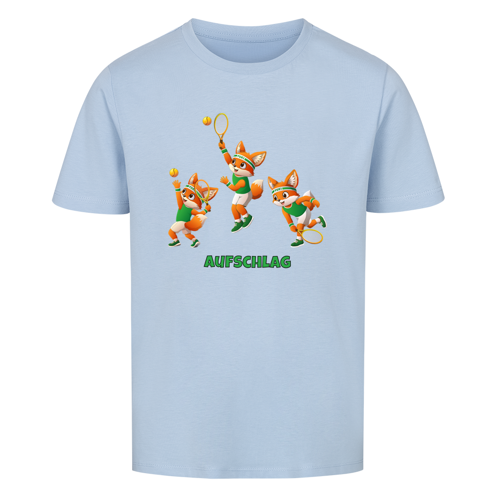 Yuki Aufschlag auf Kinder-Shirt, Farbe himmelblau