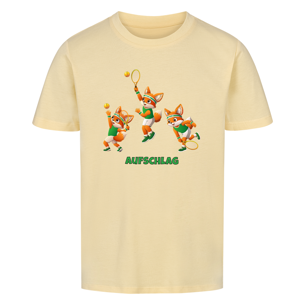 Yuki Aufschlag auf Kinder-Shirt, Farbe buttergelb