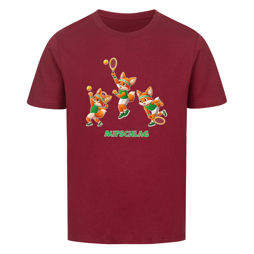 Yuki Aufschlag auf Kinder-Shirt, Farbe weinrot