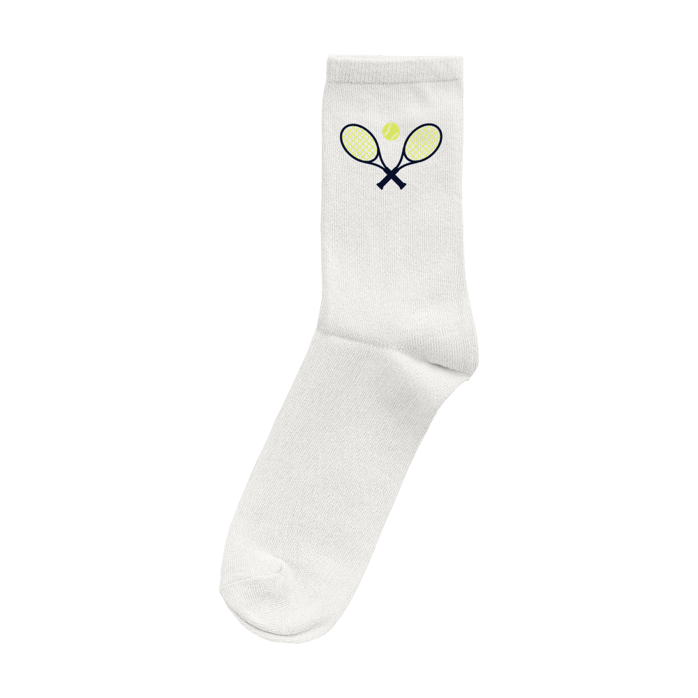 Tennisschläger auf Socken, Farbe weiß