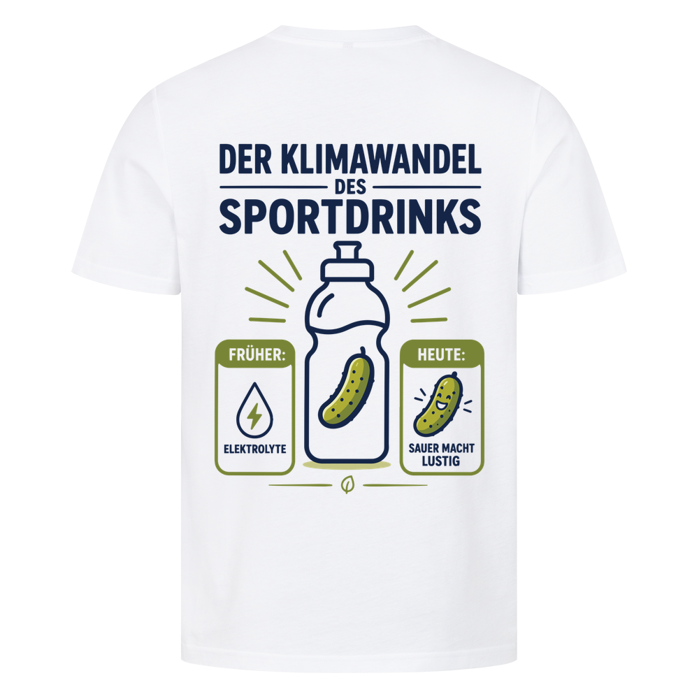 Der Klimawandel des Sportdrinks auf T-Shirt, Farbe weiß