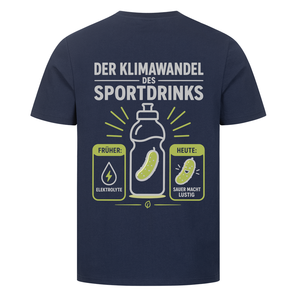 Der Klimawandel des Sportdrinks auf T-Shirt, Farbe marineblau