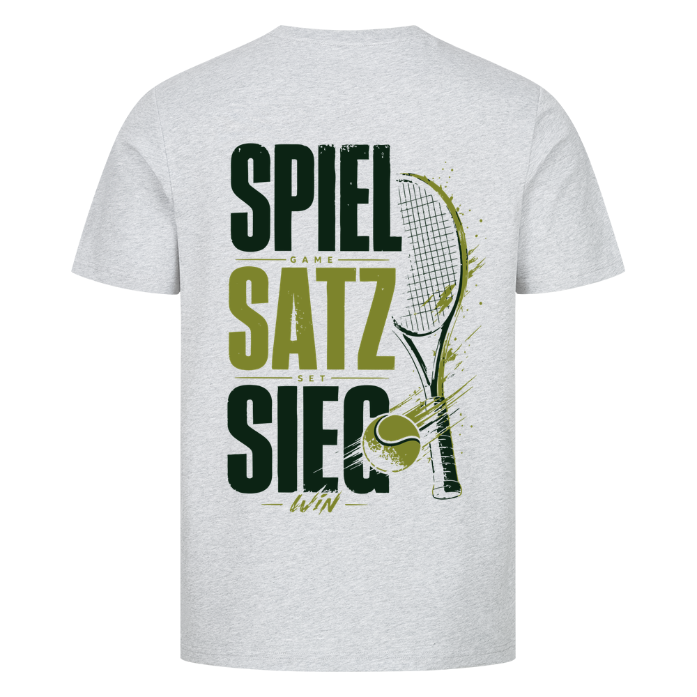 Spiel Satz Sieg Sprint auf T-Shirt, Farbe grau meliert