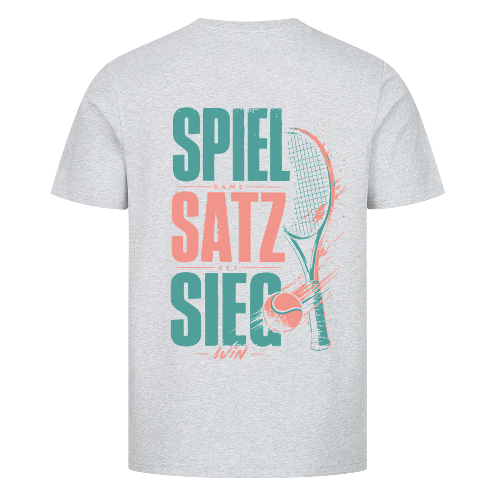 Spiel Satz Sieg Rally auf T-Shirt, Farbe grau meliert