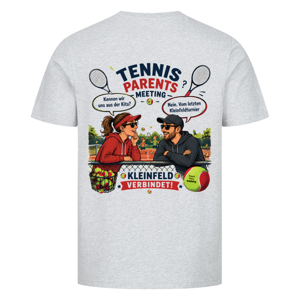 Tennis Parents Meeting auf T-Shirt, Farbe grau meliert