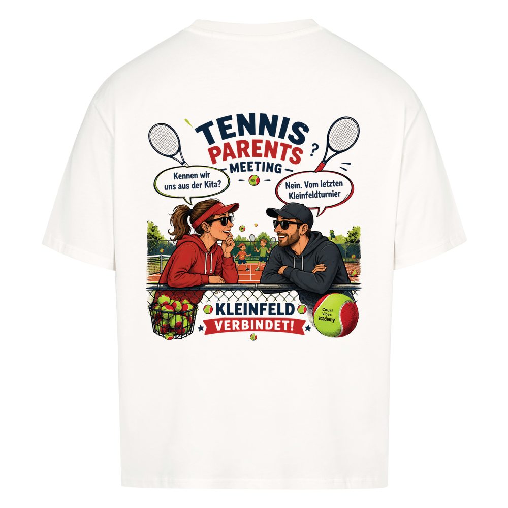 Tennis Parents Meeting auf Oversized Shirt, Farbe weiß