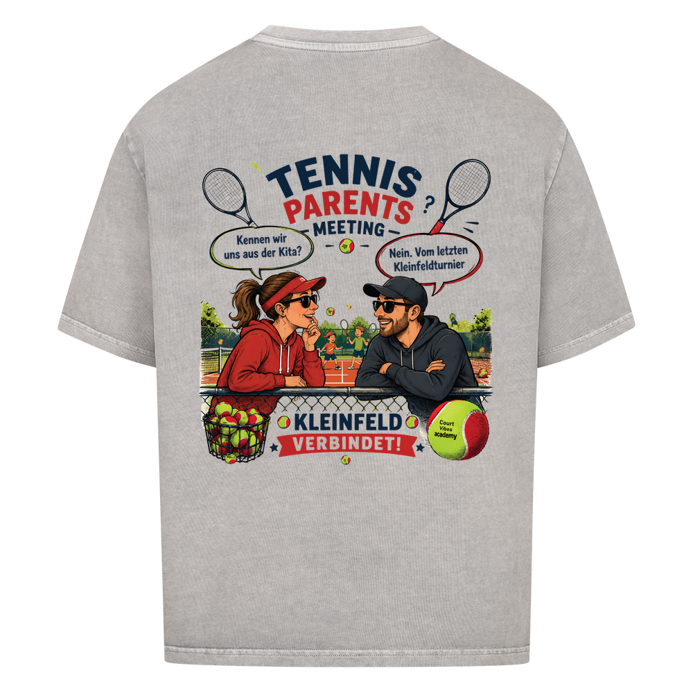 Tennis Parents Meeting auf Oversized Shirt, Farbe verwaschen grau