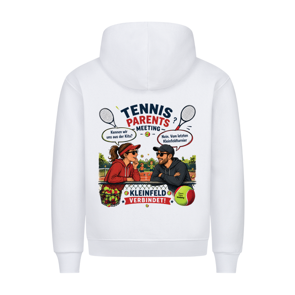 Tennis Parents Meeting auf Hoodie, Farbe weiß