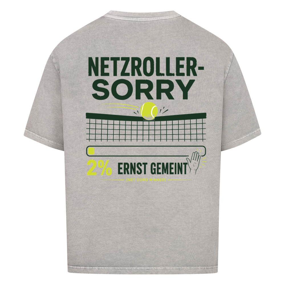 Netzroller Sorry auf Oversized Shirt, Farbe verwaschen grau