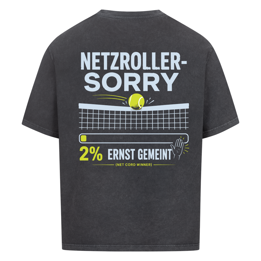 Netzroller Sorry auf Oversized Shirt, Farbe verwaschen schwarz