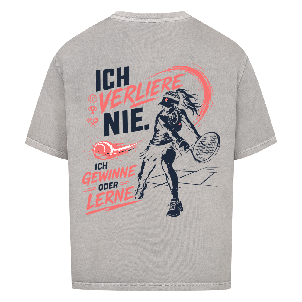 Ich verliere nie auf Oversized Shirt, Farbe verwaschen grau