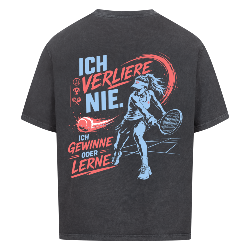 Ich verliere nie auf Oversized Shirt, Farbe verwaschen schwarz