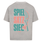 Spiel Satz Sieg Rally auf Oversized Shirt, Farbe verwaschen grau