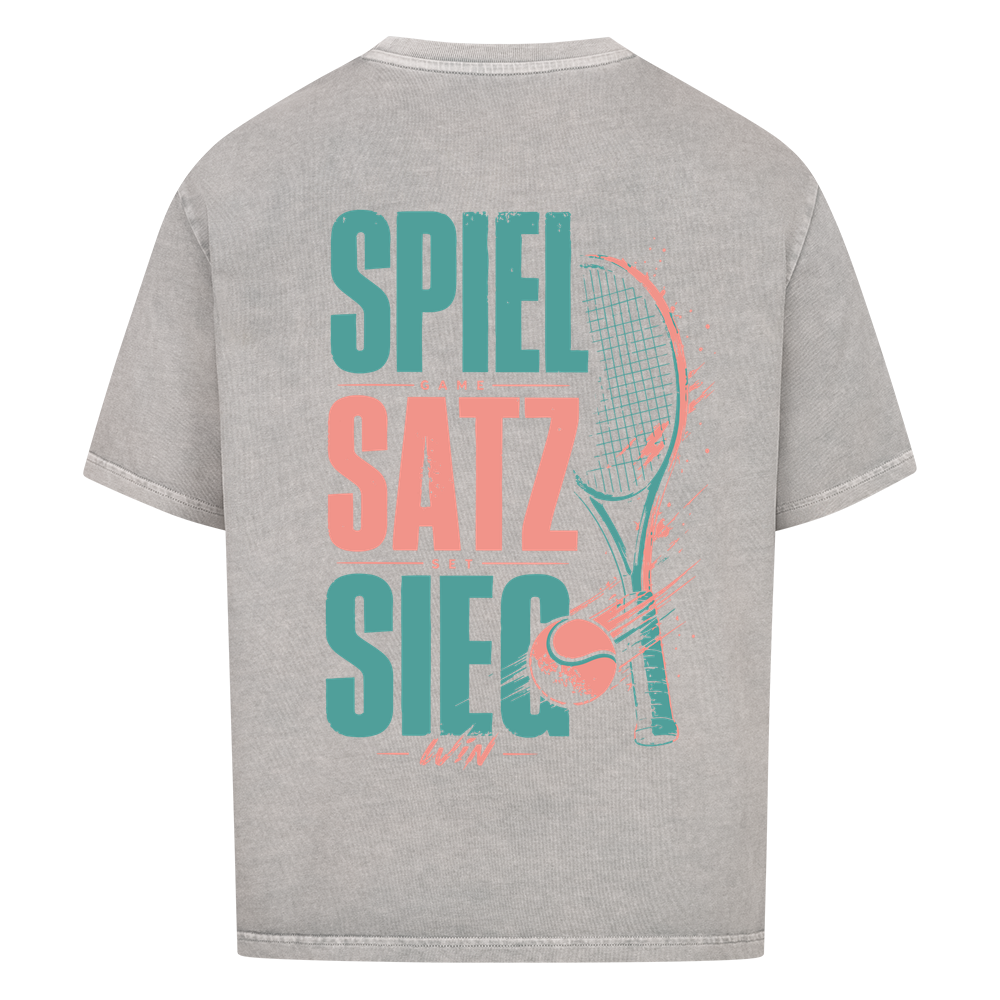 Spiel Satz Sieg Rally auf Oversized Shirt, Farbe verwaschen grau