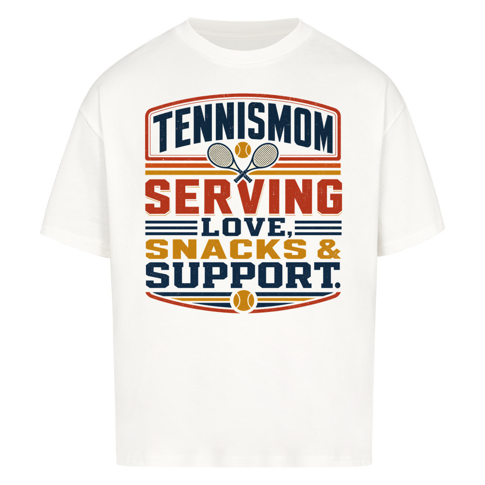 Tennismama Snacks & Support Retro auf Oversized Shirt, Farbe weiß