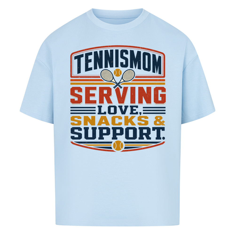 Tennismama Snacks & Support Retro auf Oversized Shirt, Farbe babyblau