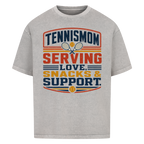 Tennismama Snacks & Support Retro auf Oversized Shirt, Farbe verwaschen grau