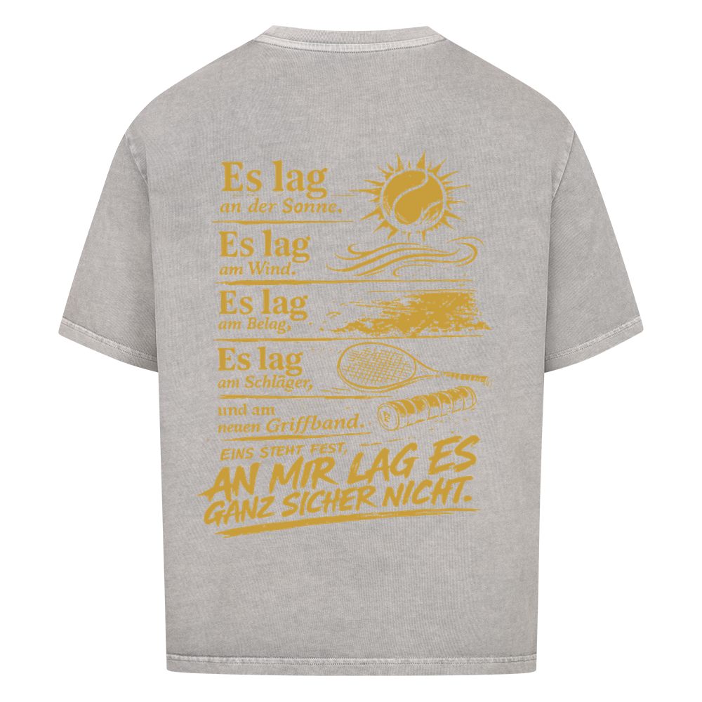 An mir lag es nicht in Gold auf Oversized Shirt, Farbe verwaschen grau