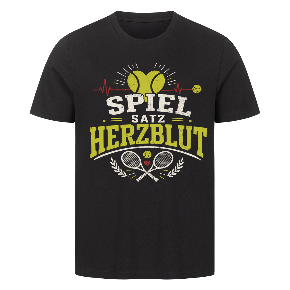 Spiel, Satz & Herzblut auf T-Shirt, Farbe schwarz