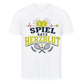 Spiel, Satz & Herzblut auf T-Shirt, Farbe weiß