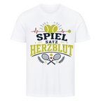 Spiel, Satz & Herzblut auf T-Shirt, Farbe weiß