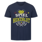 Spiel, Satz & Herzblut auf T-Shirt, Farbe marineblau