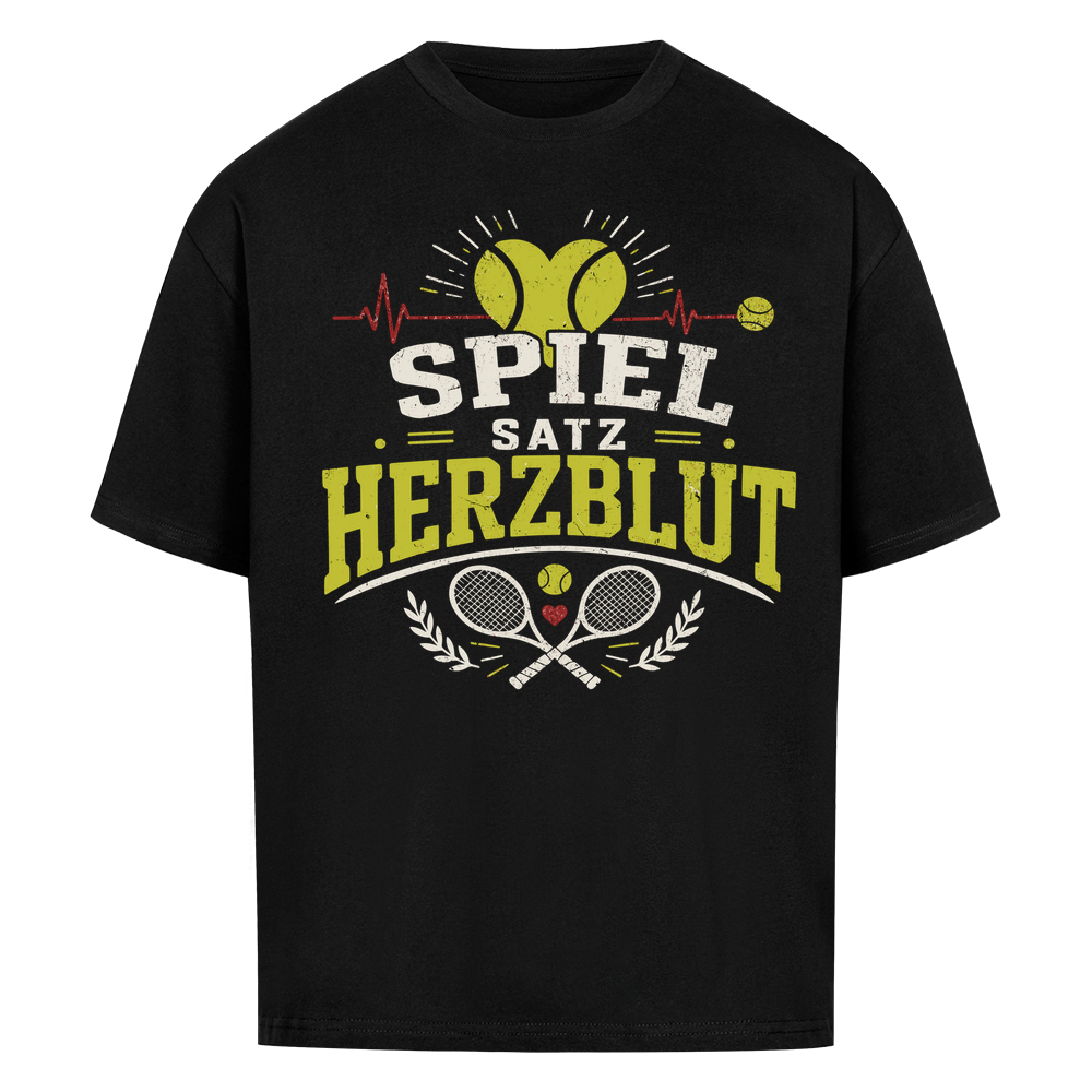 Spiel, Satz & Herzblut auf Oversized Shirt, Farbe schwarz