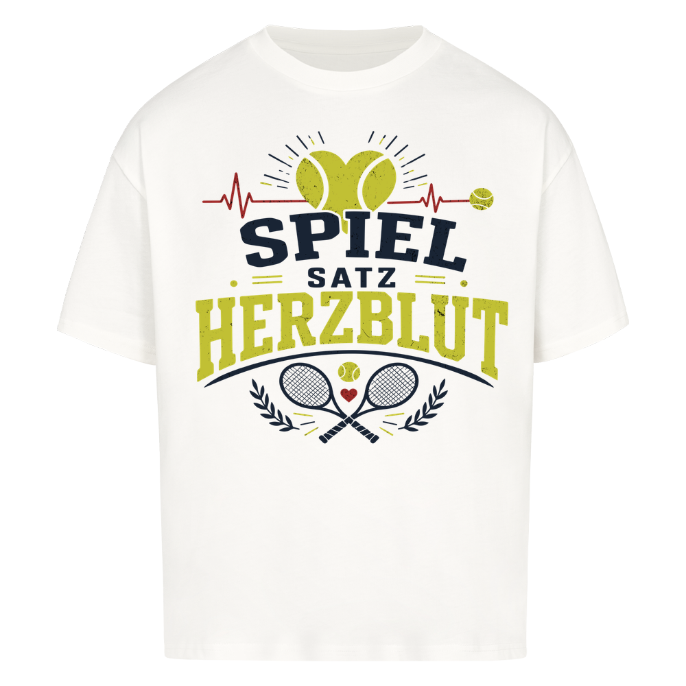 Spiel, Satz & Herzblut auf Oversized Shirt, Farbe weiß