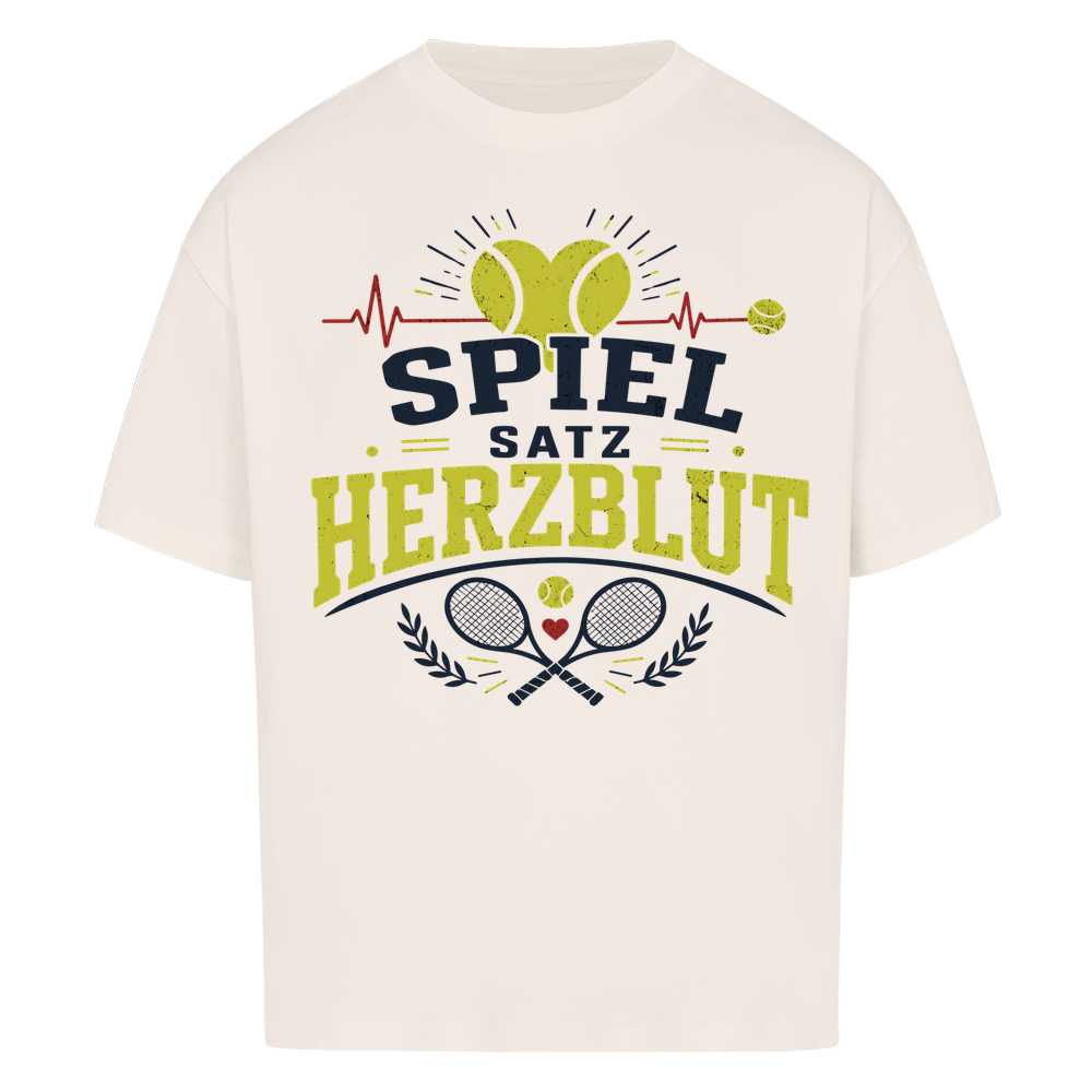 Spiel, Satz & Herzblut auf Oversized Shirt, Farbe naturweiß