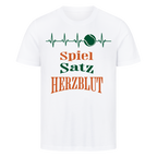 Spiel, Satz & Herzblut Clay auf T-Shirt, Farbe weiß