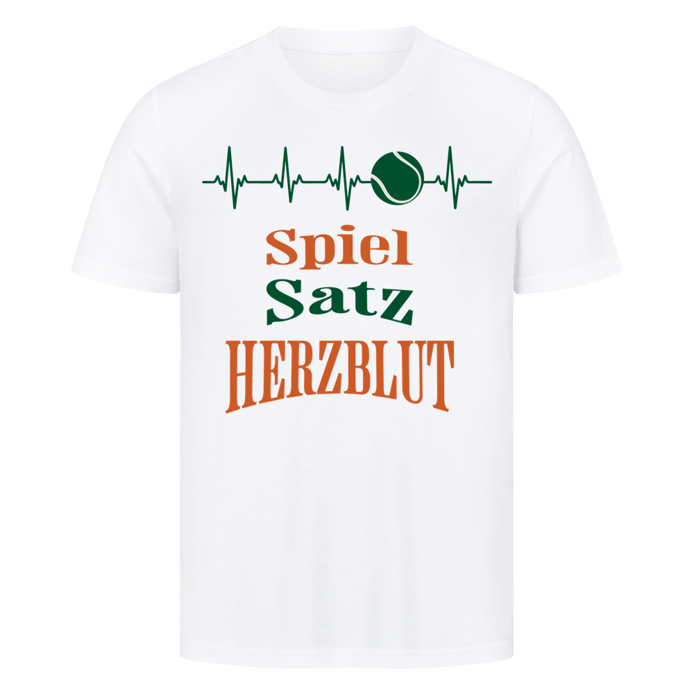 Spiel, Satz & Herzblut Clay auf T-Shirt, Farbe weiß