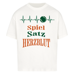 Spiel, Satz & Herzblut Clay auf Oversized Shirt, Farbe weiß