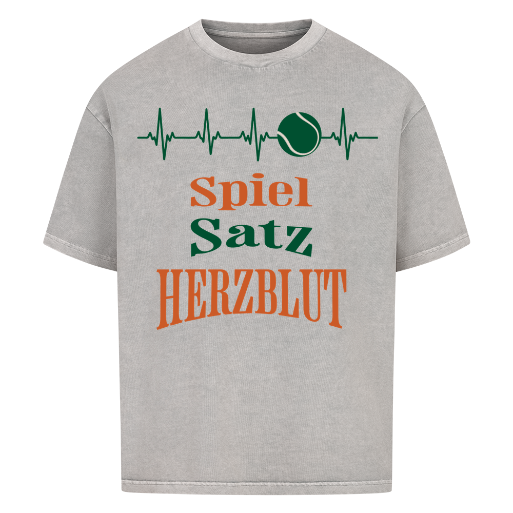 Spiel, Satz & Herzblut Clay auf Oversized Shirt, Farbe verwaschen grau