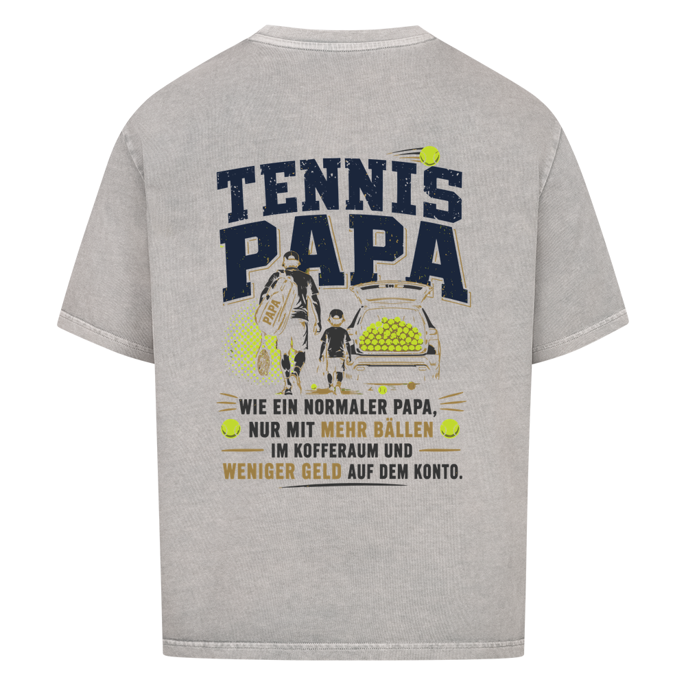 Tennispapa Sponsor auf Oversized Shirt, Farbe verwaschen grau