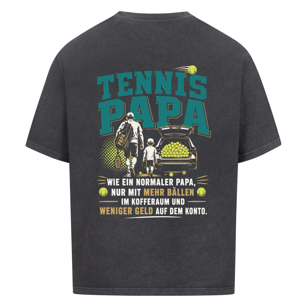 Tennispapa Sponsor auf Oversized Shirt, Farbe verwaschen schwarz