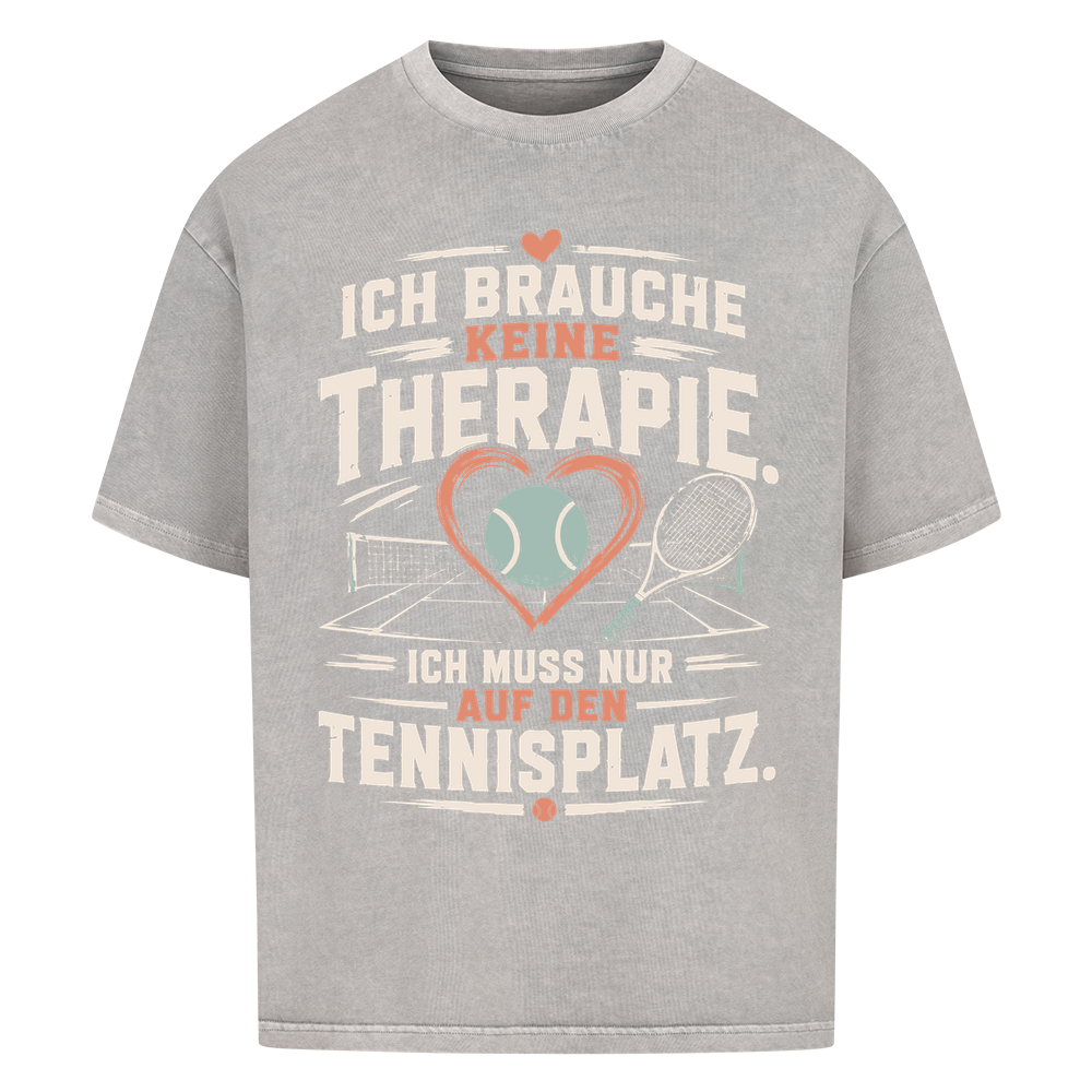 Court Therapie auf Oversized Shirt, Farbe verwaschen grau