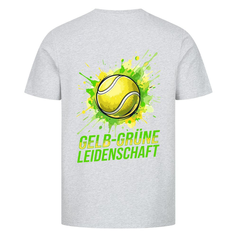 Gelb-grüne Leidenschaft auf T-Shirt, Farbe grau meliert
