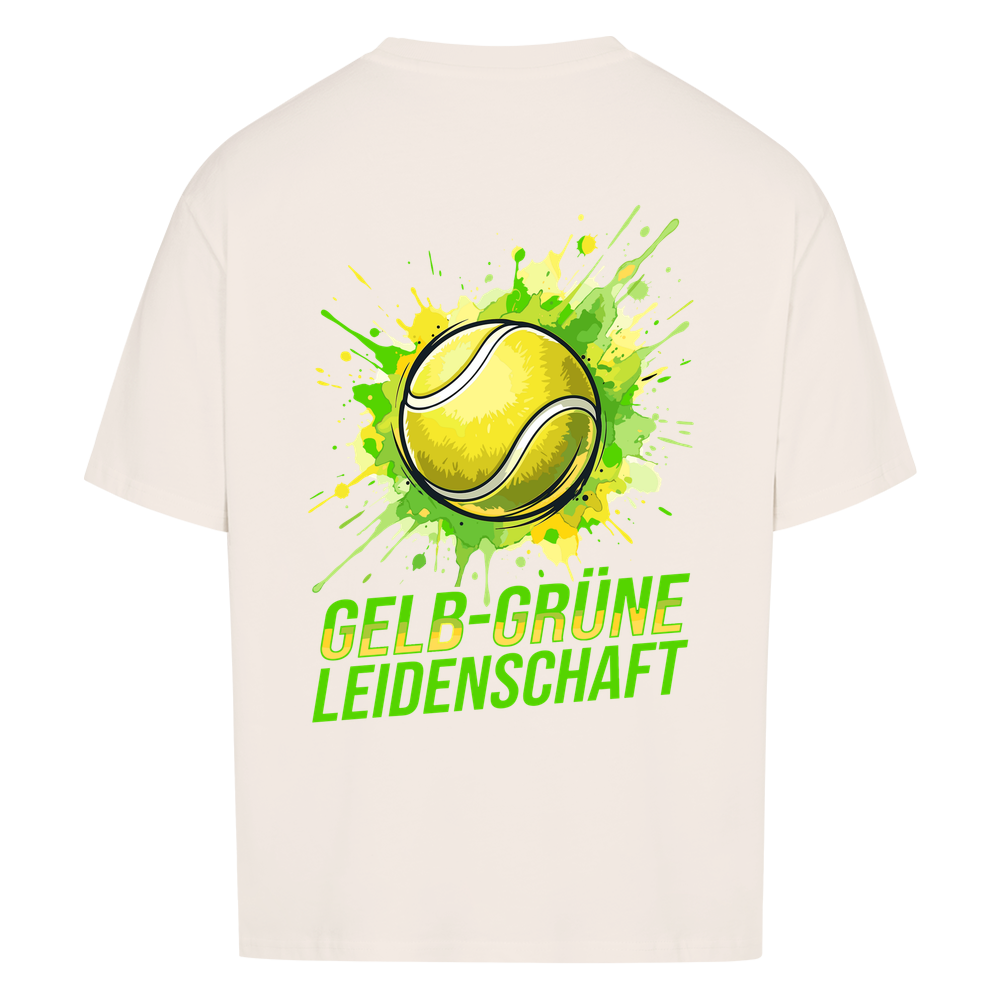 Gelb-grüne Leidenschaft auf Oversized Shirt, Farbe naturweiß