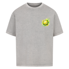 Gelb-grüne Leidenschaft auf Oversized Shirt, Farbe verwaschen grau