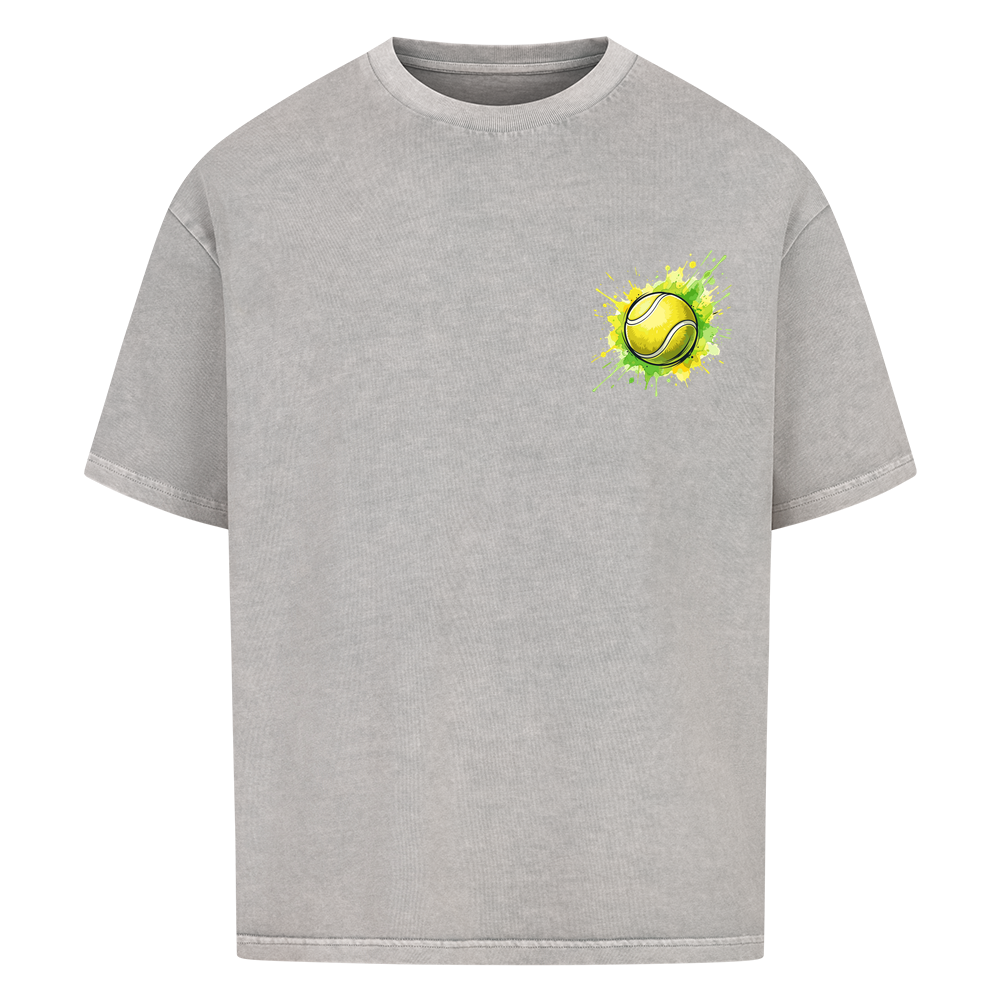 Gelb-grüne Leidenschaft auf Oversized Shirt, Farbe verwaschen grau