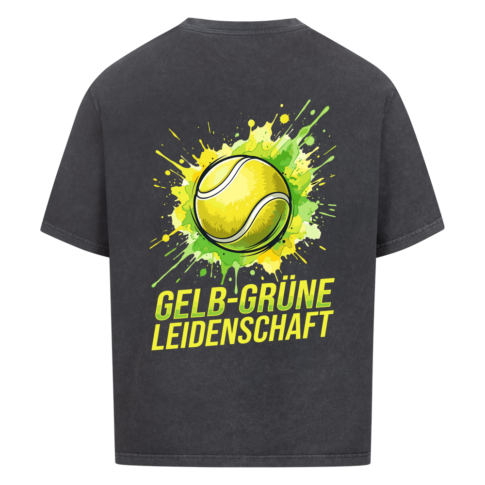 Gelb-grüne Leidenschaft auf Oversized Shirt, Farbe verwaschen schwarz