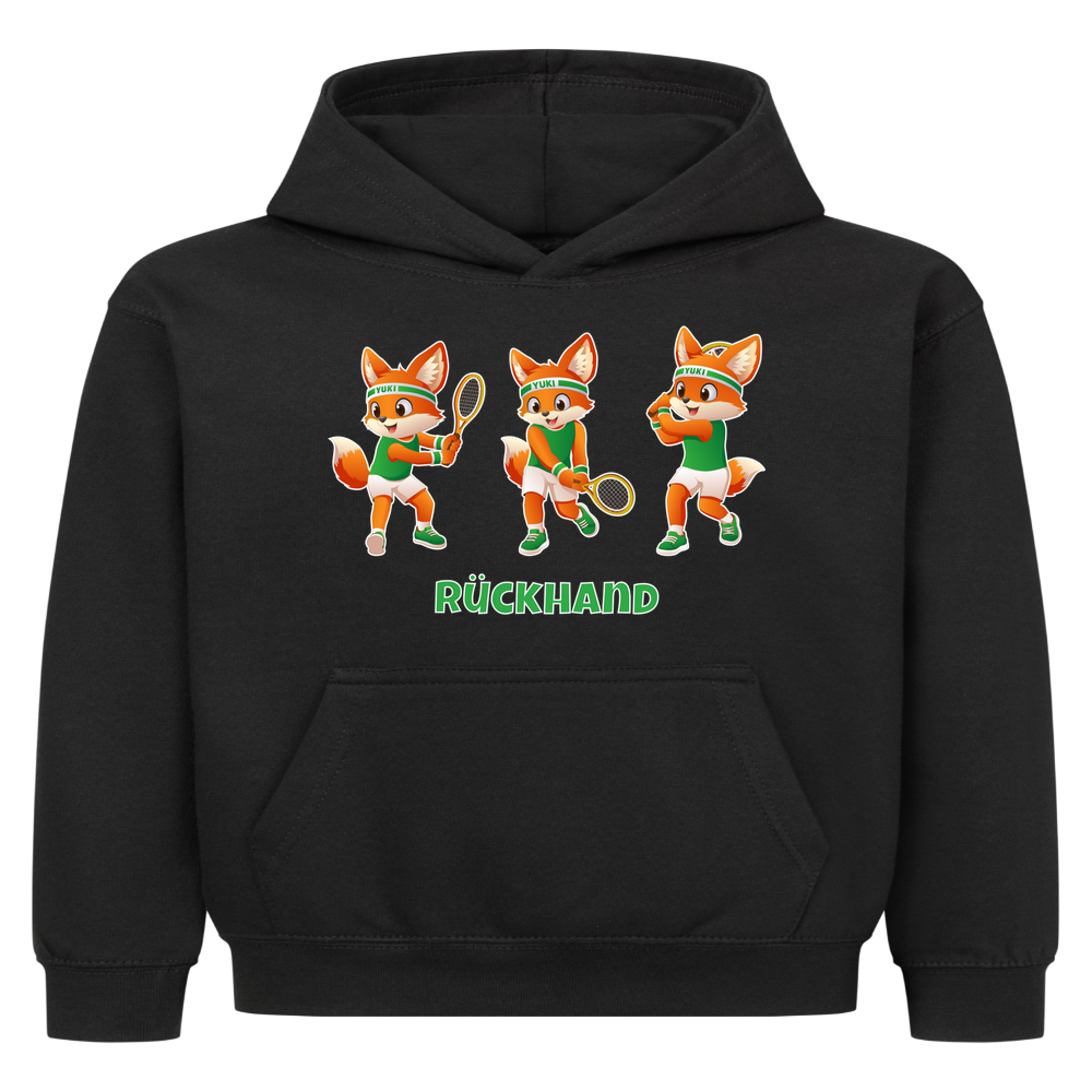 Yuki Rückhand auf Kinder-Hoodie, Farbe schwarz