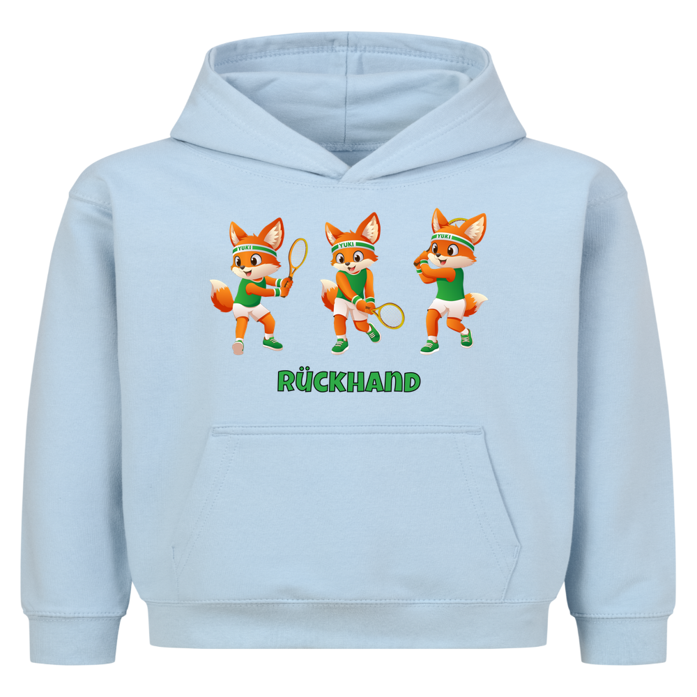 Yuki Rückhand auf Kinder-Hoodie, Farbe babyblau
