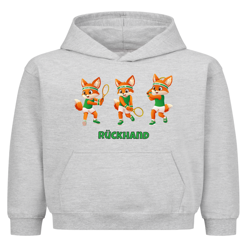 Yuki Rückhand auf Kinder-Hoodie, Farbe grau meliert
