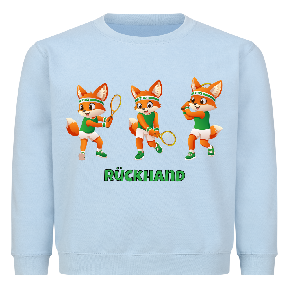 Yuki Rückhand auf Kinder-Sweatshirt, Farbe babyblau