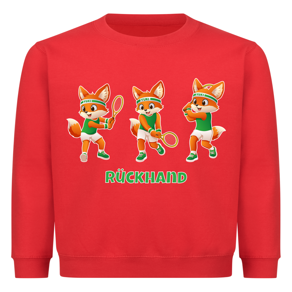 Yuki Rückhand auf Kinder-Sweatshirt, Farbe rot