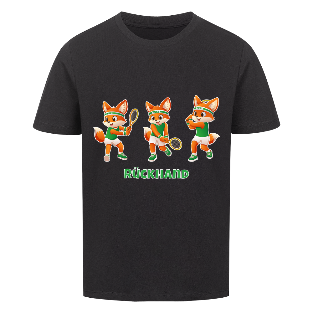 Yuki Rückhand auf Kinder-Shirt, Farbe schwarz