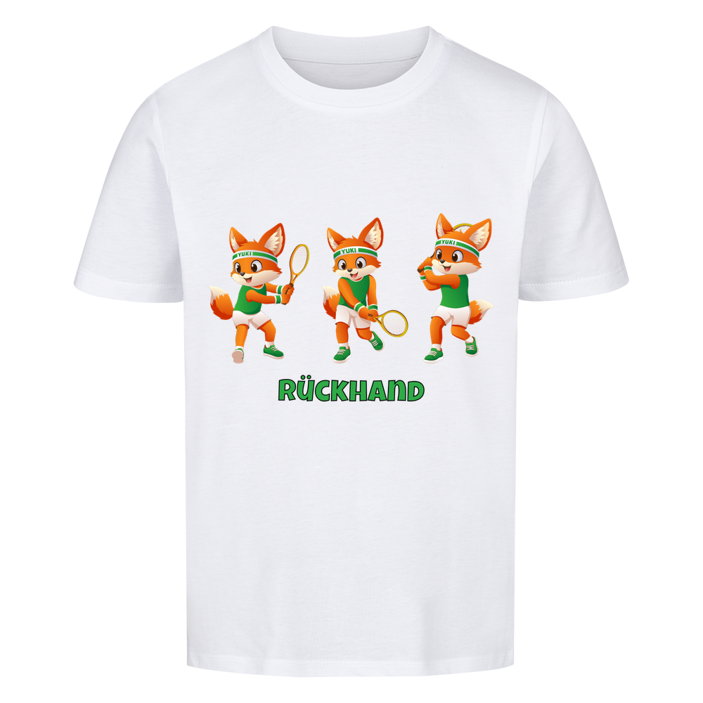 Yuki Rückhand auf Kinder-Shirt, Farbe weiß