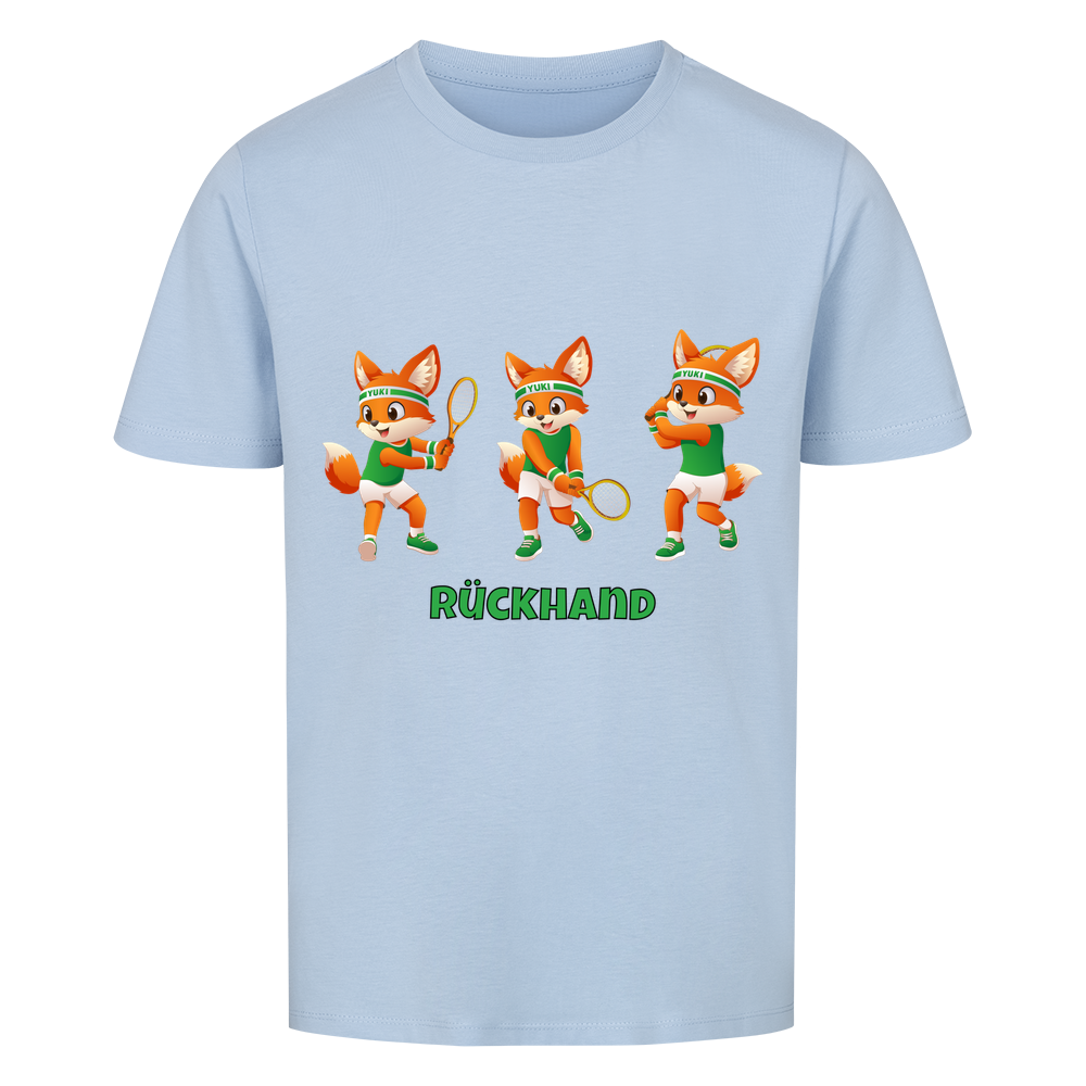 Yuki Rückhand auf Kinder-Shirt, Farbe himmelblau