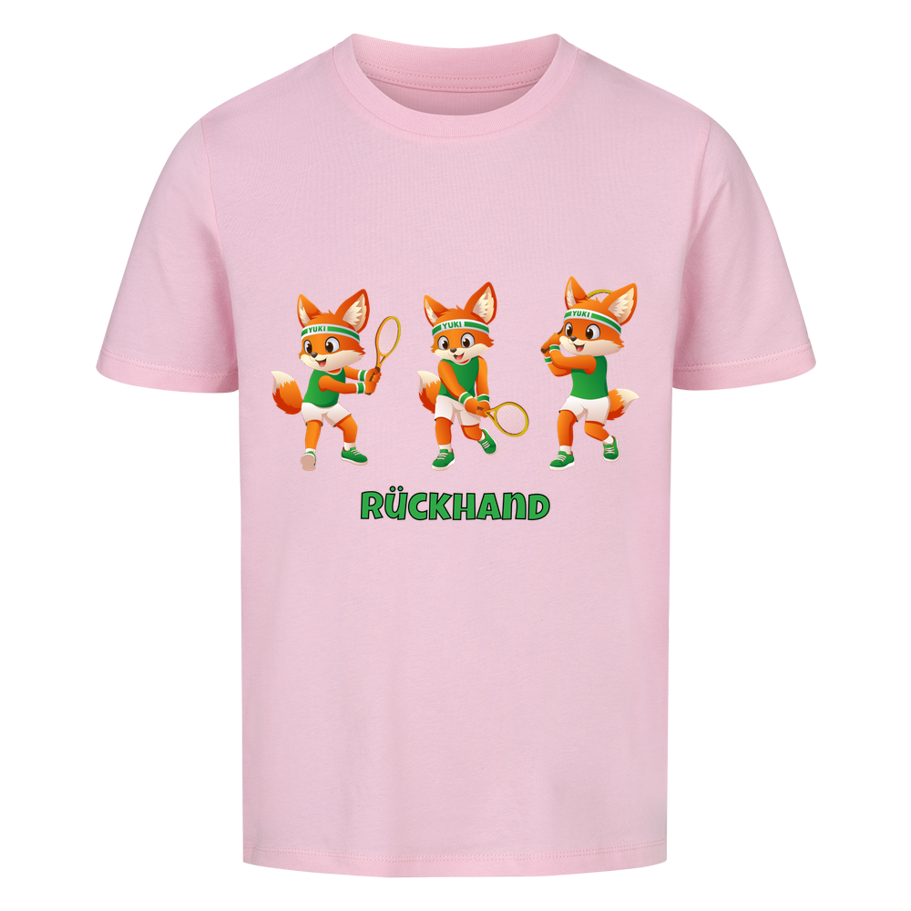 Yuki Rückhand auf Kinder-Shirt, Farbe rosa